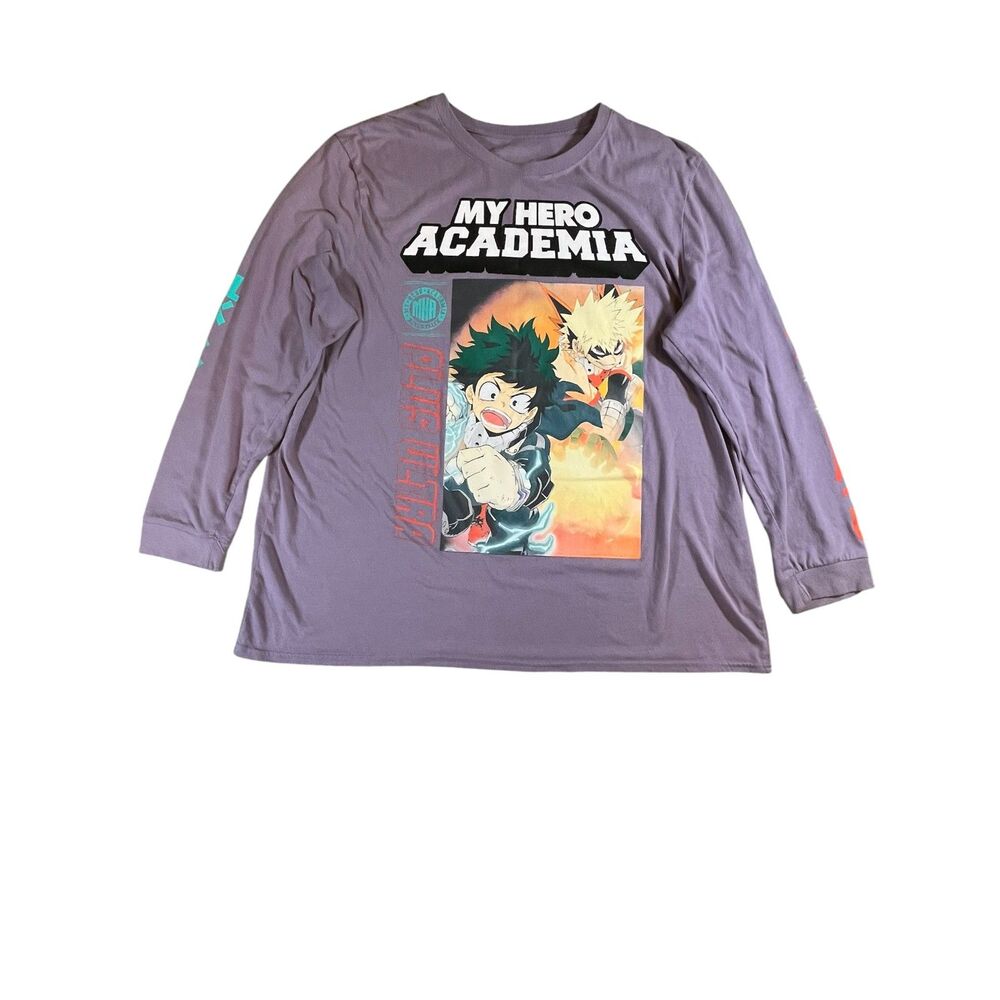 My Hero Academia Long Sleeve Shirt Mens Large Anime Graphic Tee Deku Bakugo Purp